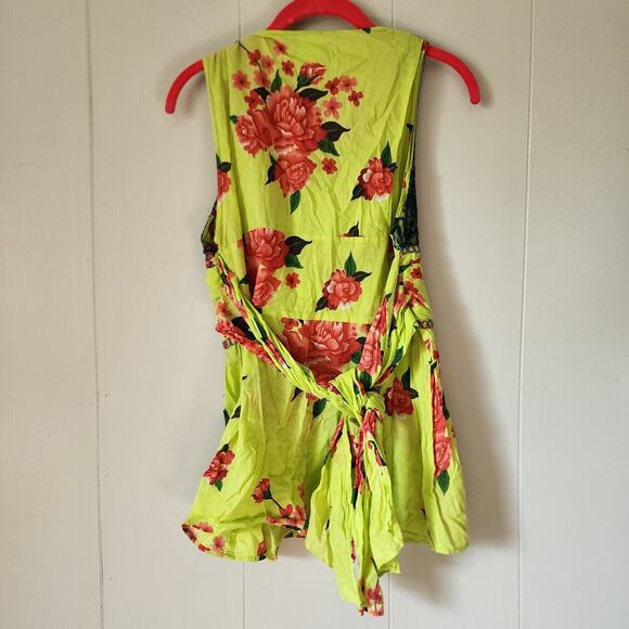 Free People Boho Fairy Grunge Blouse Floral Lace 10 Green - Picture 8 of 11